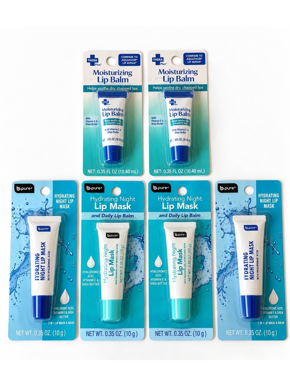 Thera Plus & b.pure Hydrating Lip Balm & Night Lip Mask 6-Piece Lot NEW